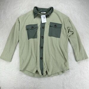 Reborn J Denim Button Up Jacket Women's Medium Mint Patchwork Loose